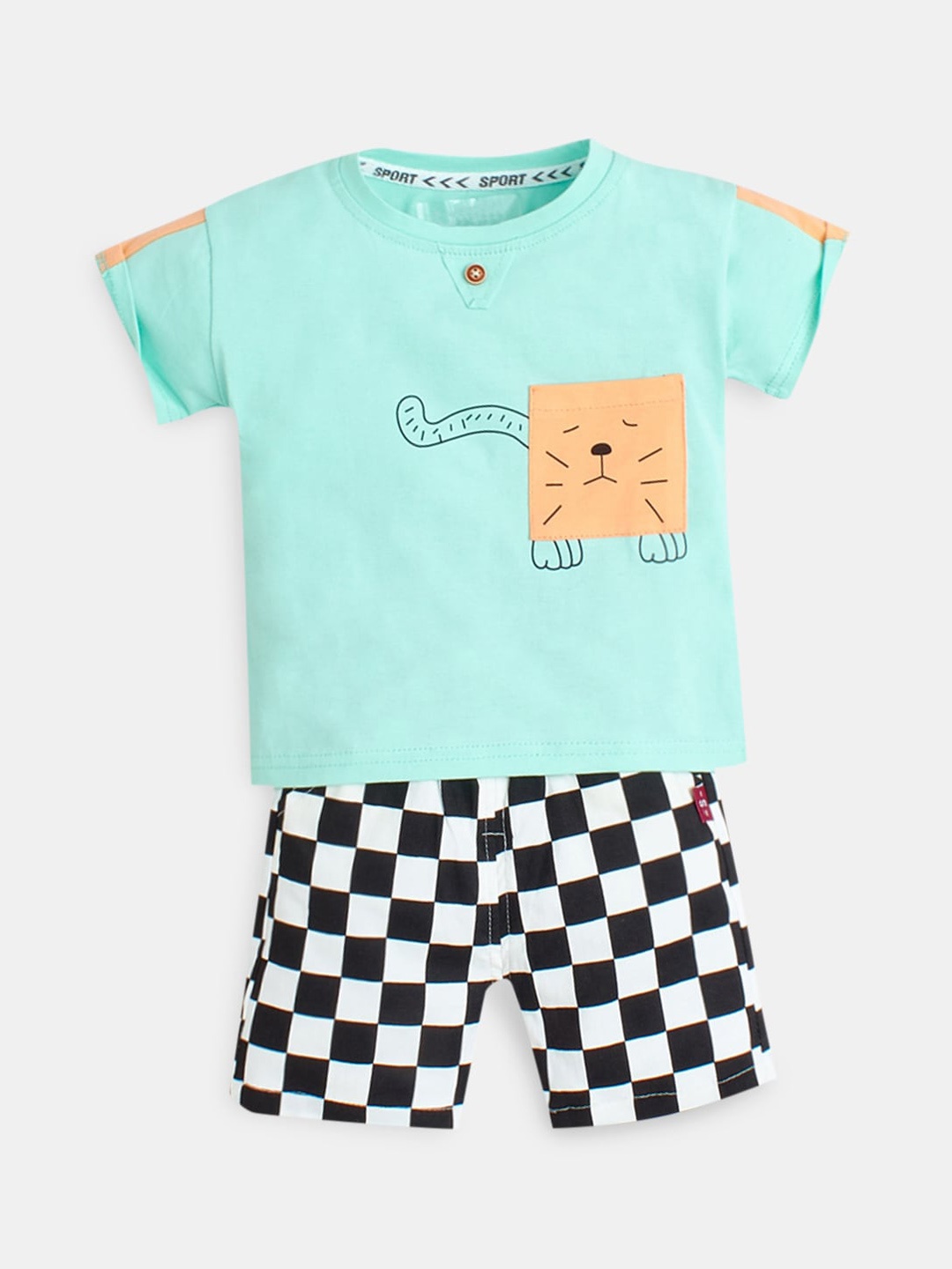 

Hopscotch Boys Green & Black Printed T-shirt with Shorts