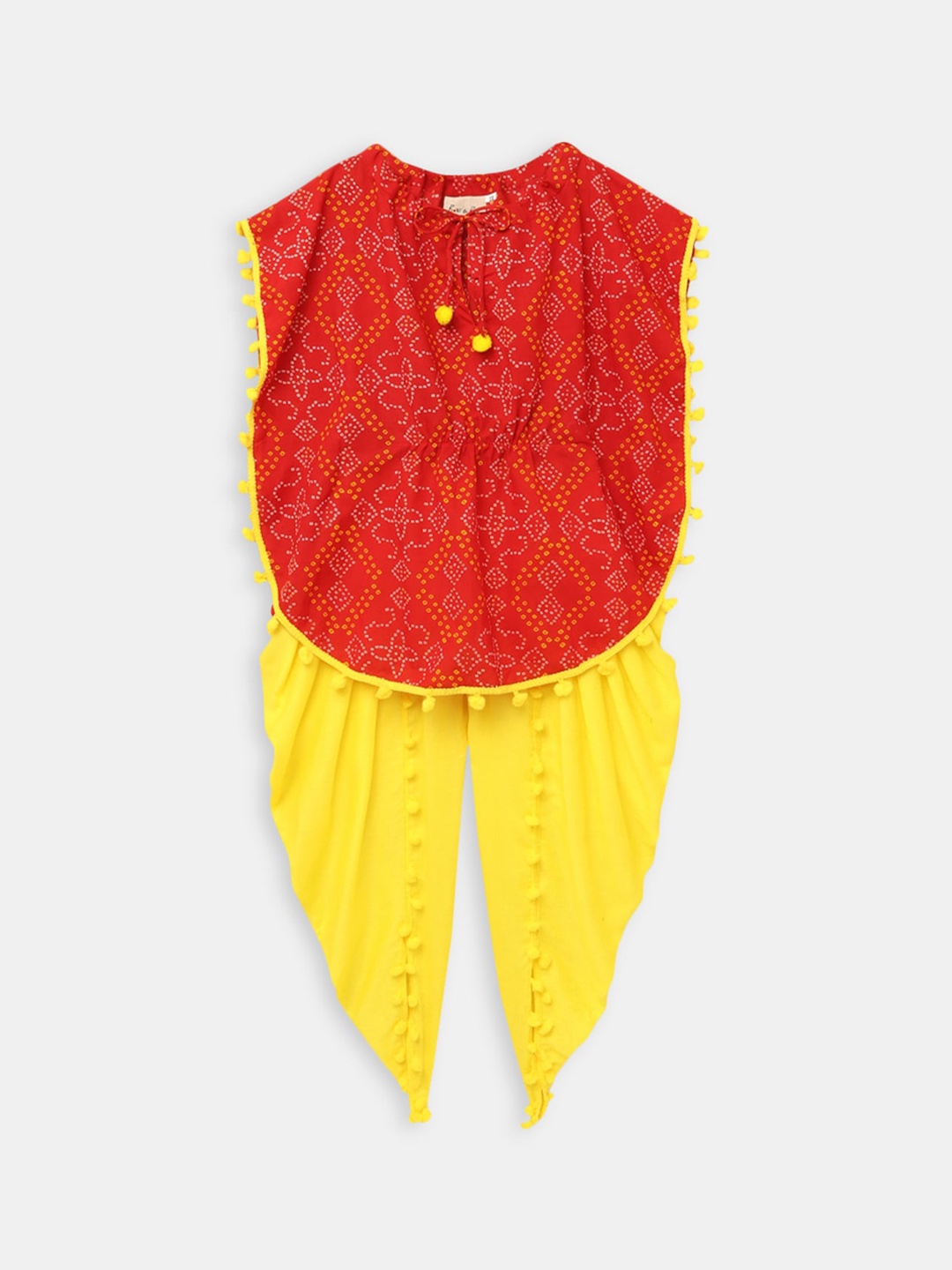 

Hopscotch Girls Red Printed Pure Cotton Kurta with Dhoti