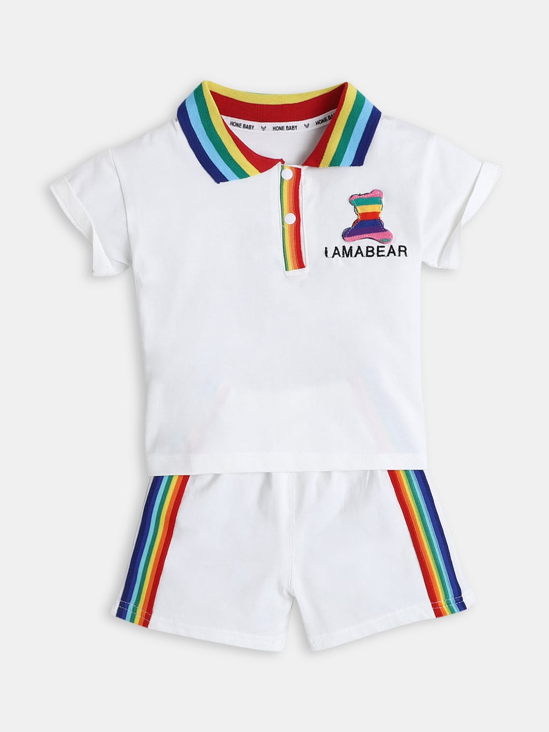 

Hopscotch Boys White & Blue Striped T-shirt with Shorts Set