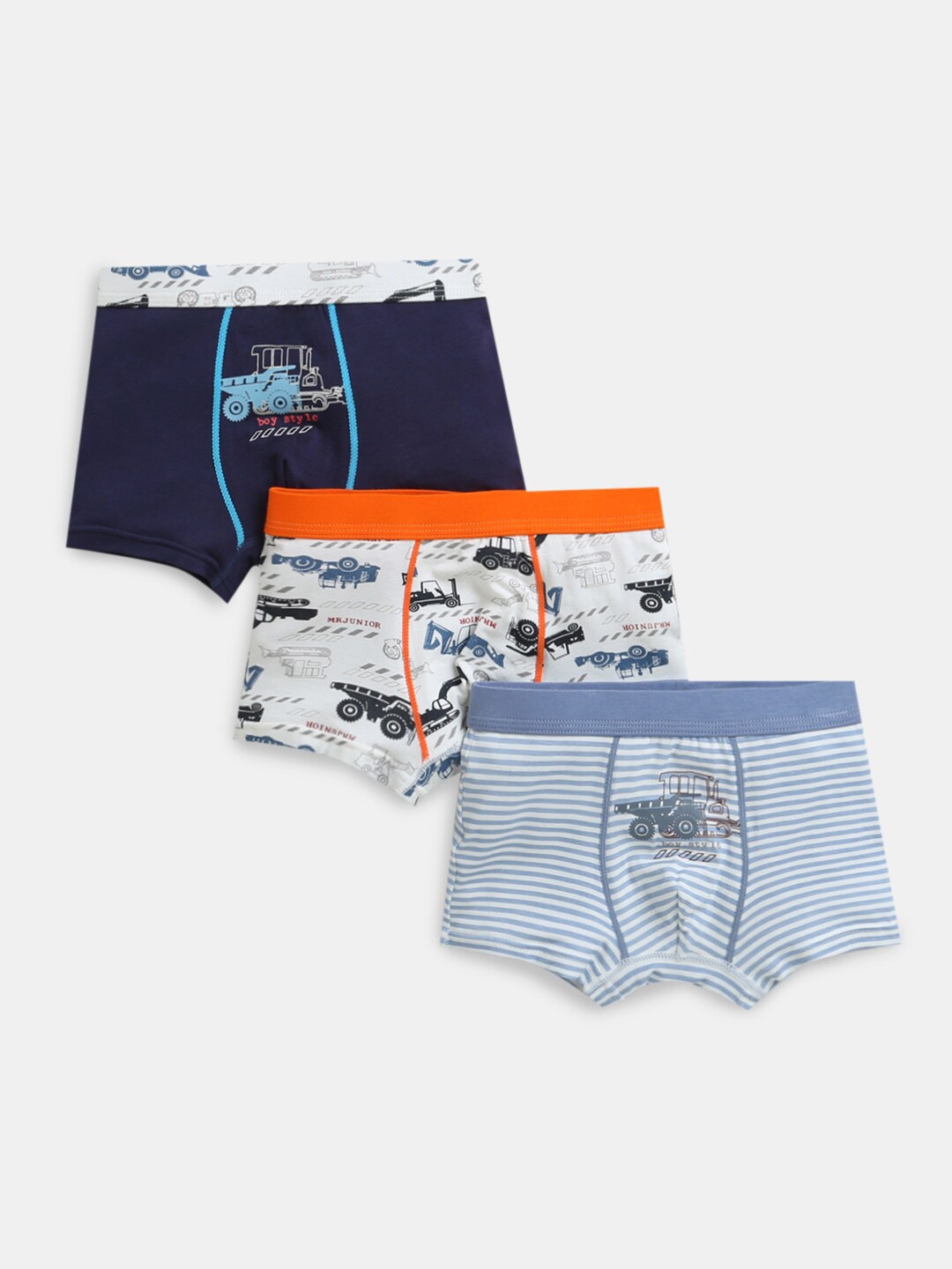 

Hopscotch Boys Pack of 3 White & Blue Printed Cotton Boxer Style Briefs