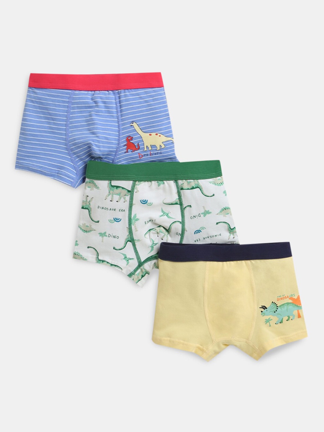 

Hopscotch Boys Pack Of 3 Yellow & White Printed Cotton Boxer-Style Briefs