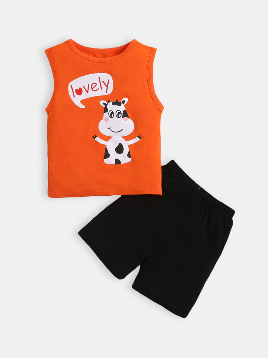 

Hopscotch Boys Orange & Black Printed Night suit