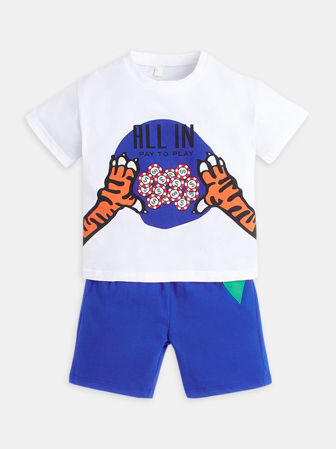 

Hopscotch Boys White & Blue Printed T-shirt with Shorts