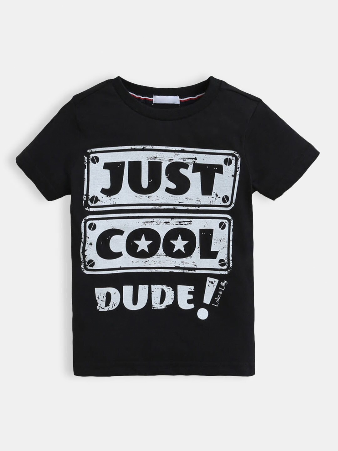 

Hopscotch Boys Black Typography Printed T-shirt