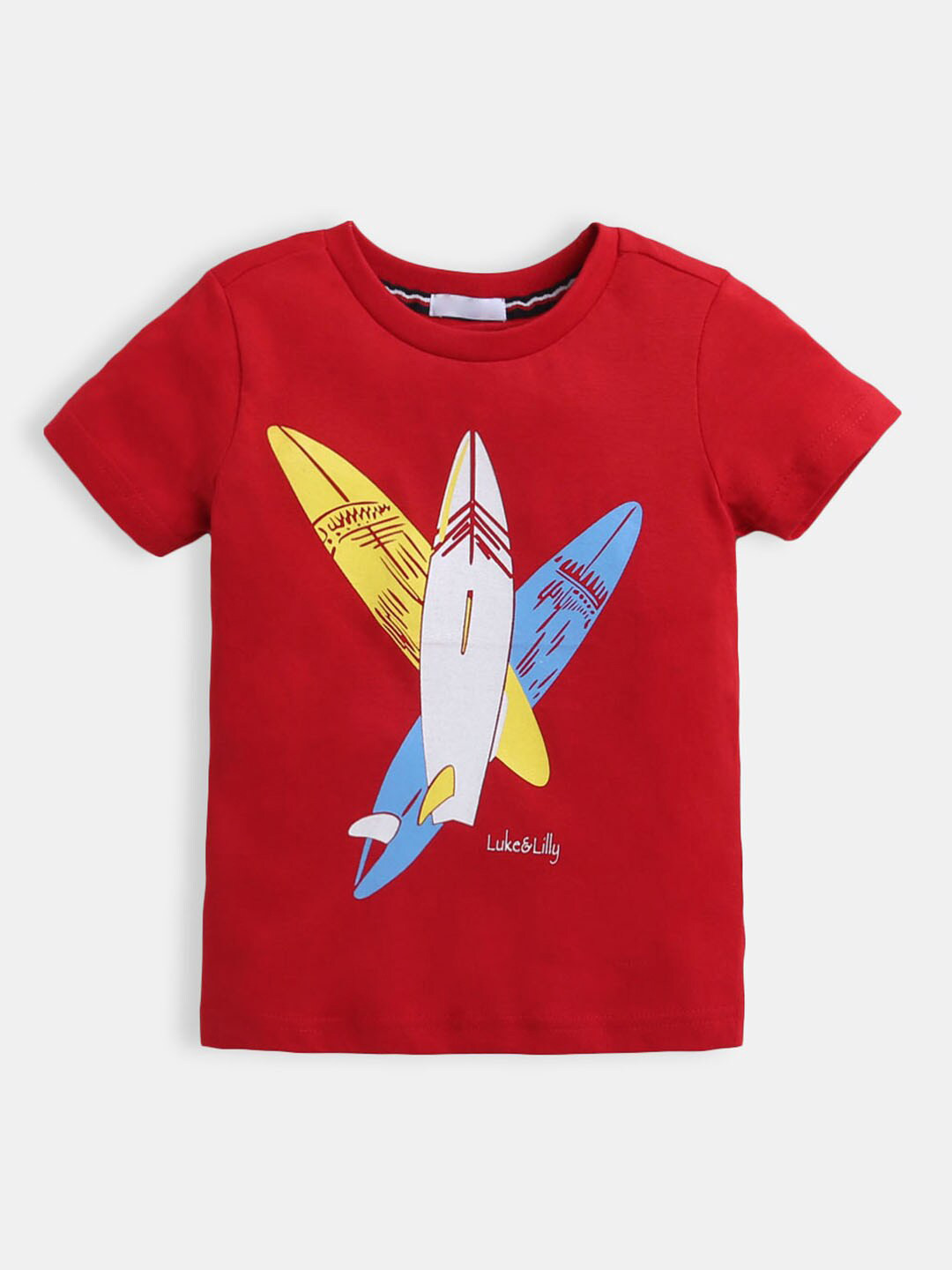 

Hopscotch Boys Maroon Printed Applique T-shirt