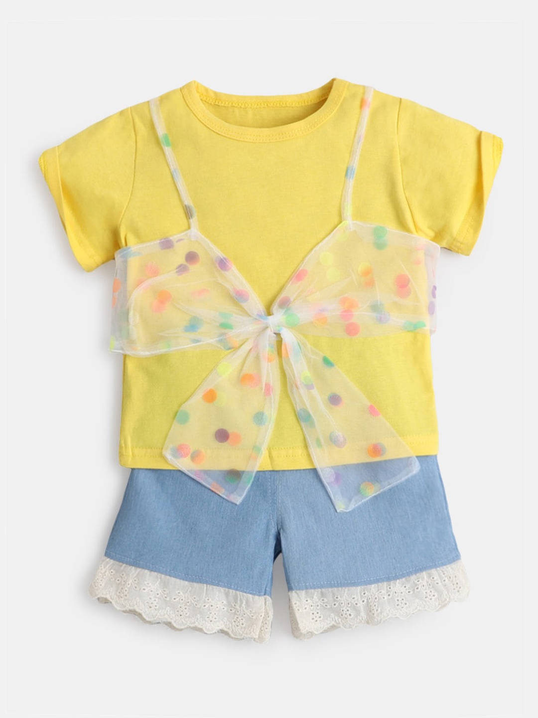 

Hopscotch Girls Yellow & Blue Printed Top with Shorts