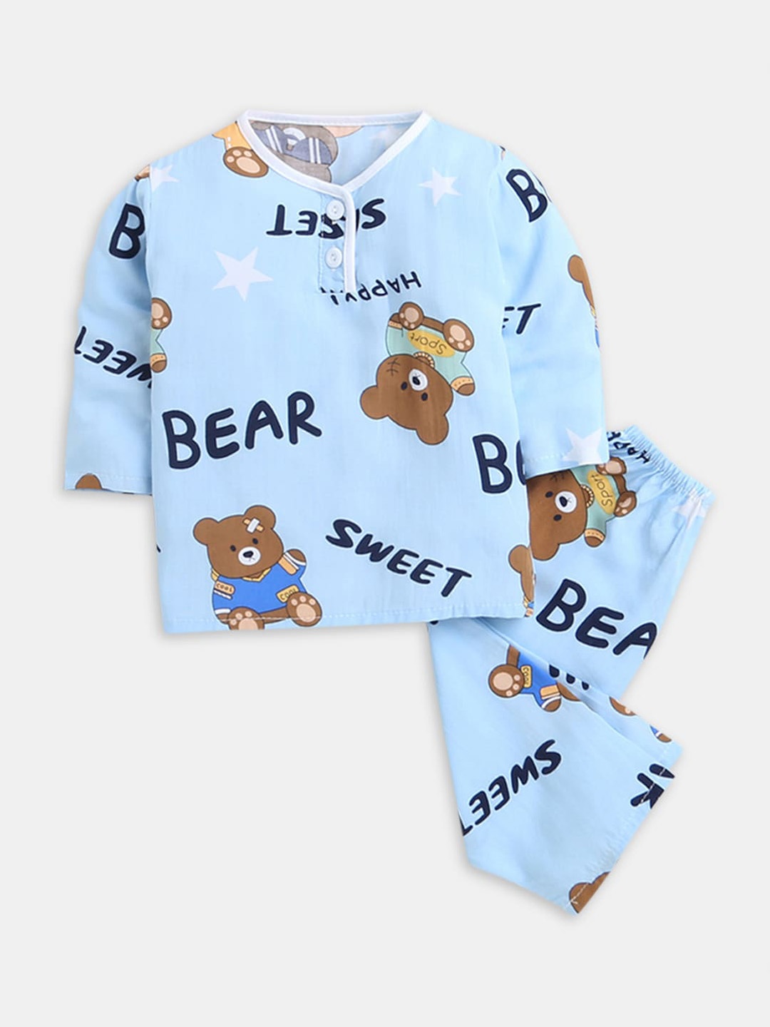

Hopscotch Boys Blue & Black Printed Night suit