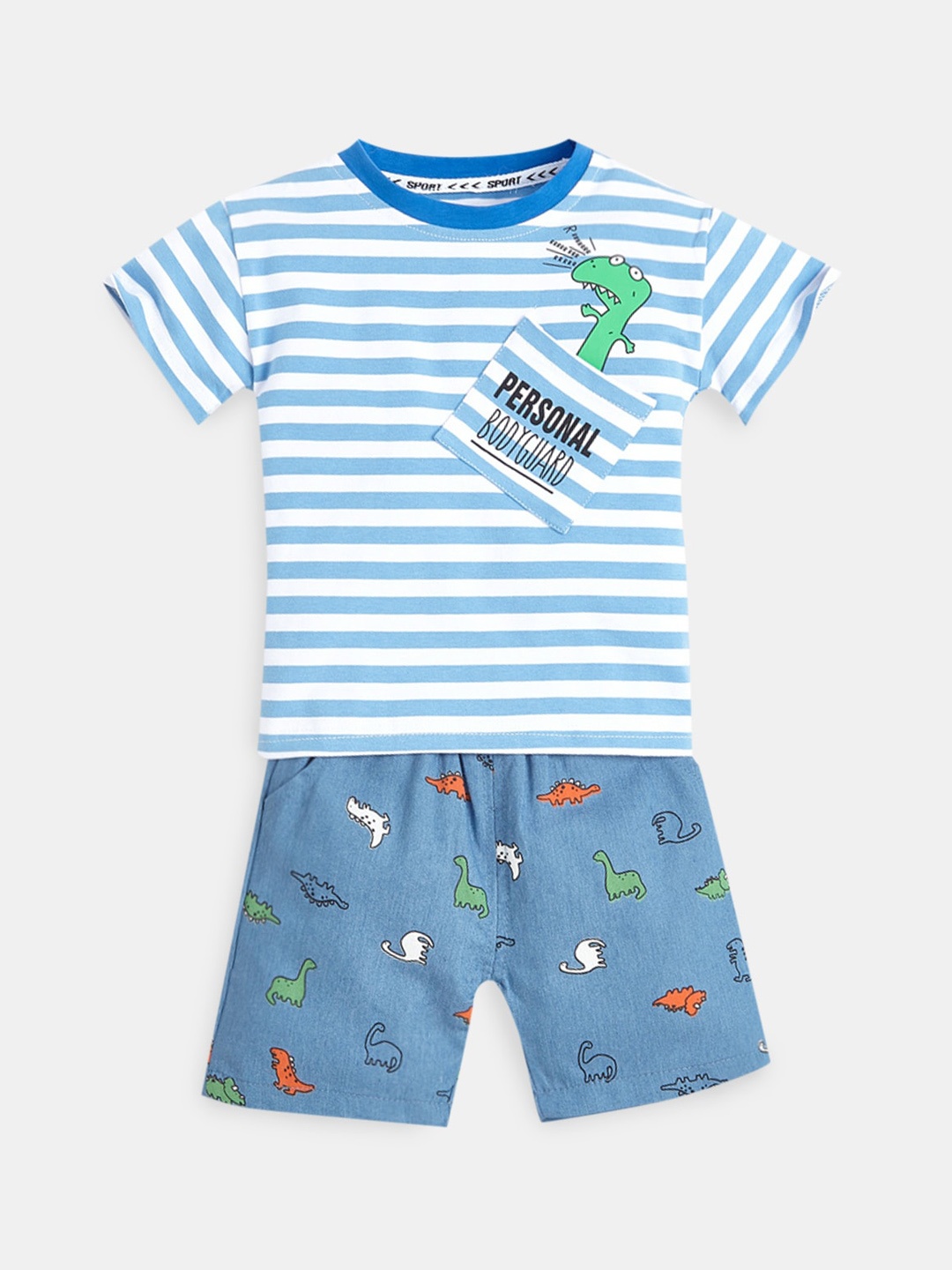 

Hopscotch Boys Blue & White Striped T-shirt with Shorts