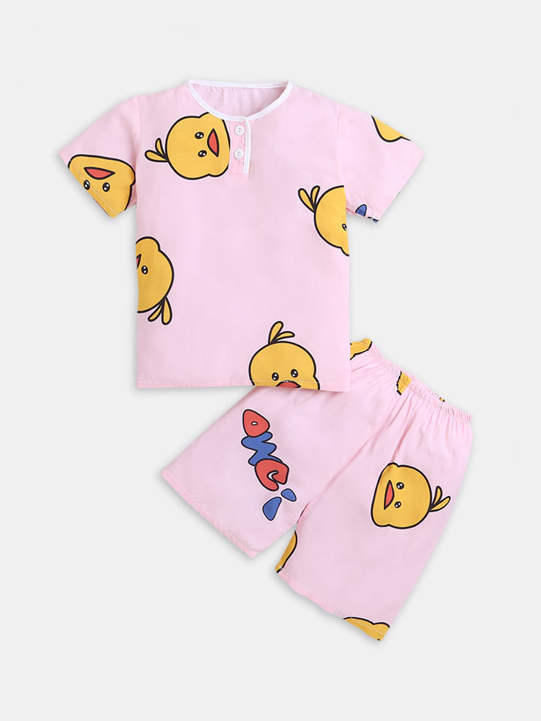 

Hopscotch Girls Pink & Yellow Printed Night suit