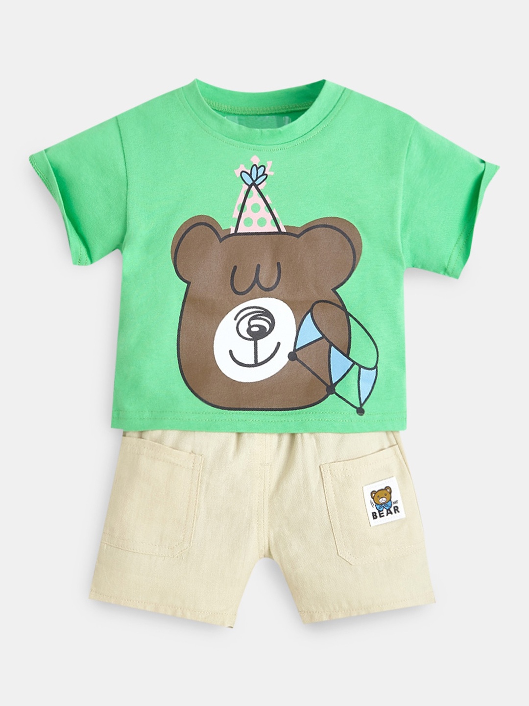 

Hopscotch Boys Green & Cream-Coloured Printed T-shirt with Short