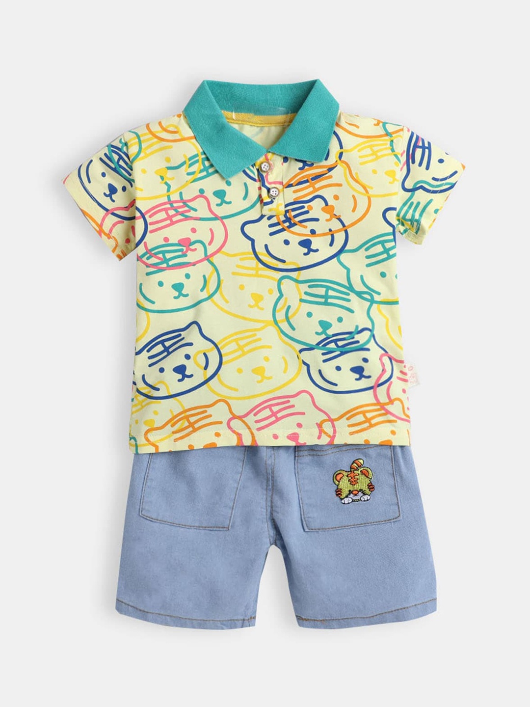 

Hopscotch Boys Yellow & Blue Printed T-shirt with Shorts