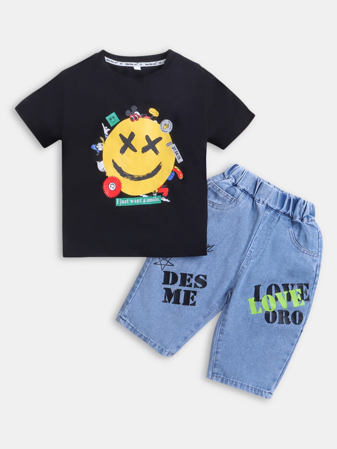 

Hopscotch Boys Black & Blue Printed T-shirt with Shorts