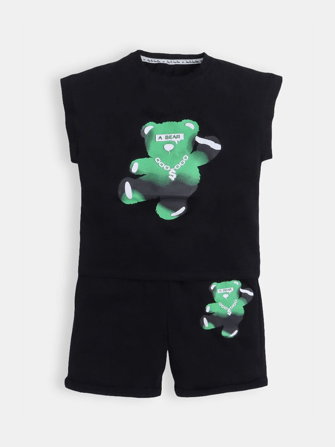 

Hopscotch Boys Black & Green Printed Top with Shorts