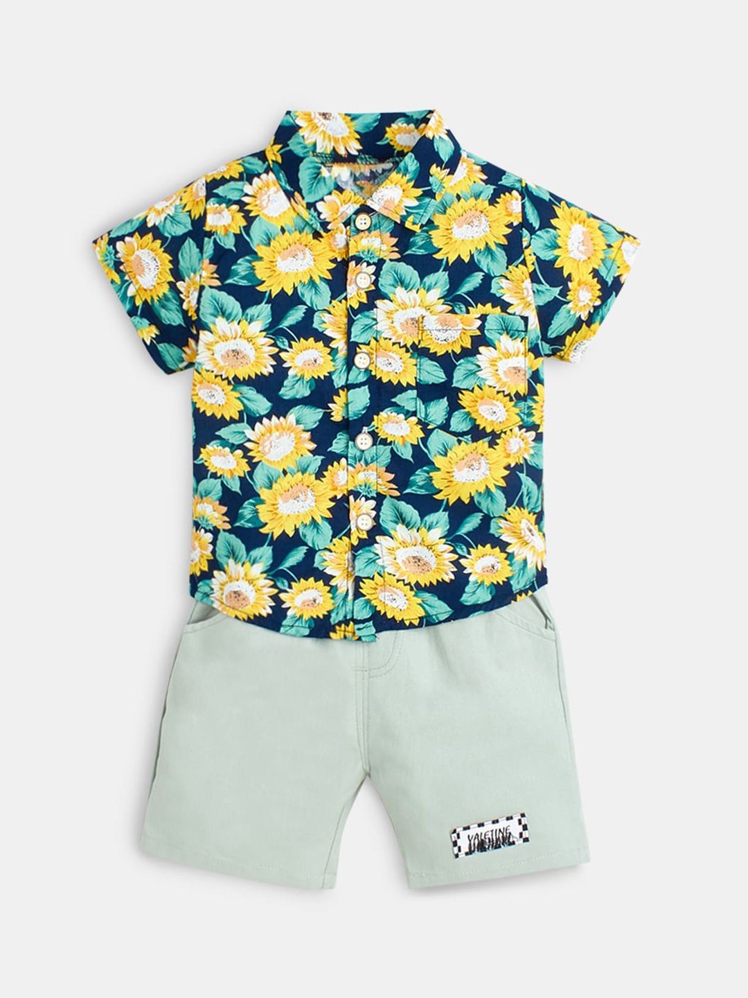 

Hopscotch Boys Blue & Green Printed Shirt with Shorts