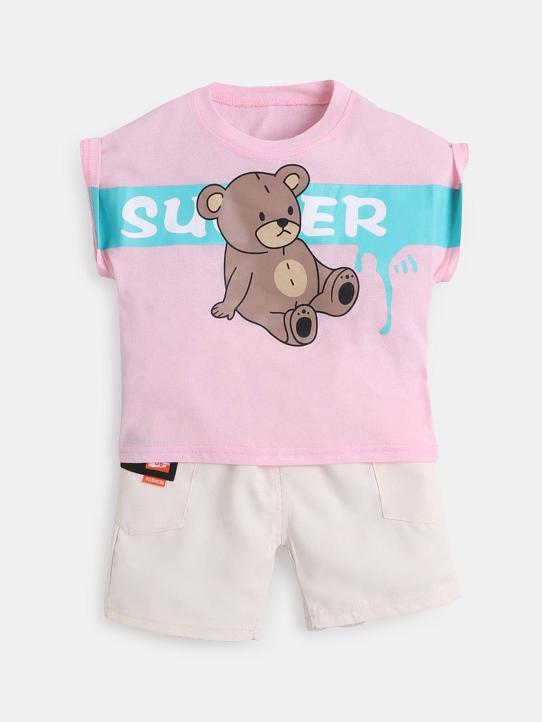 

Hopscotch Boys Pink & Cream-Coloured Printed T-shirt with Shorts