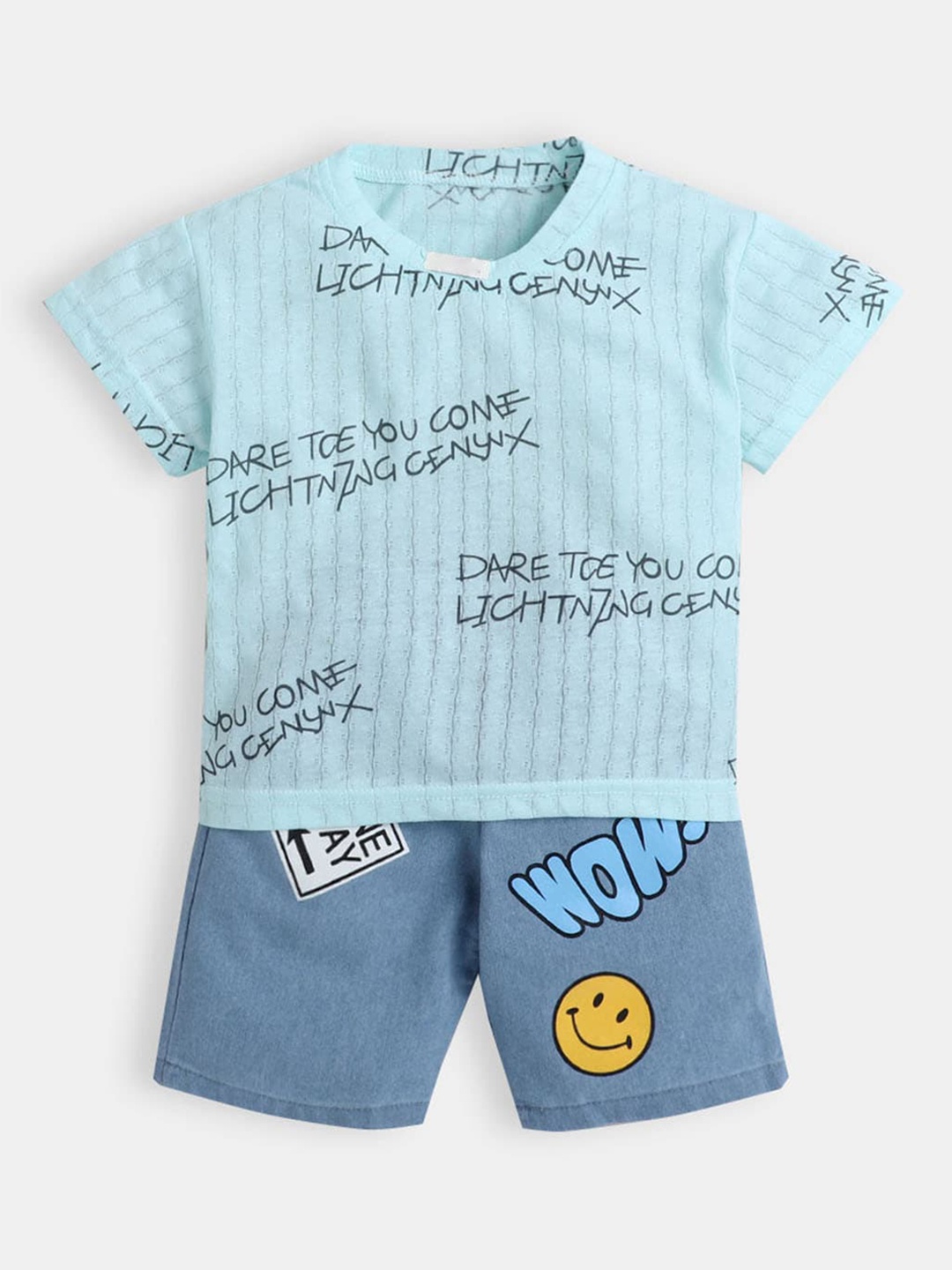 

Hopscotch Boys Blue Text print Tee And Short Set