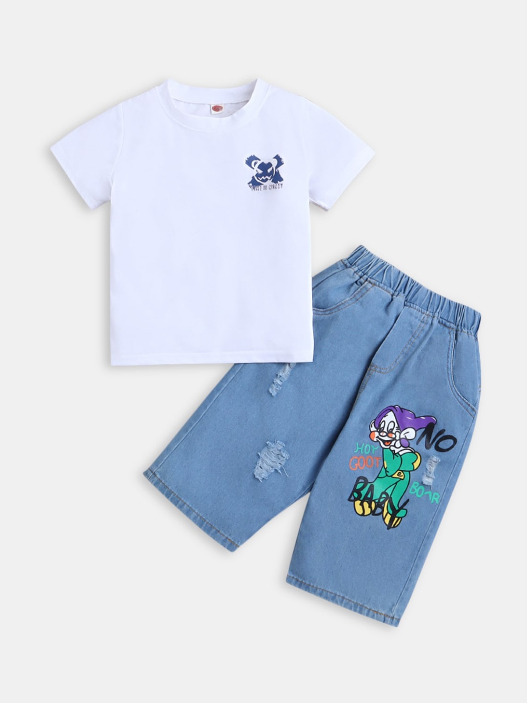 

Hopscotch Boys White & Blue Printed T-shirt with Shorts