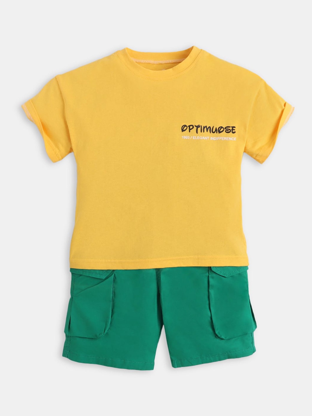

Hopscotch Boys Yellow And Green Solid T Shirt And Short Clothing Set