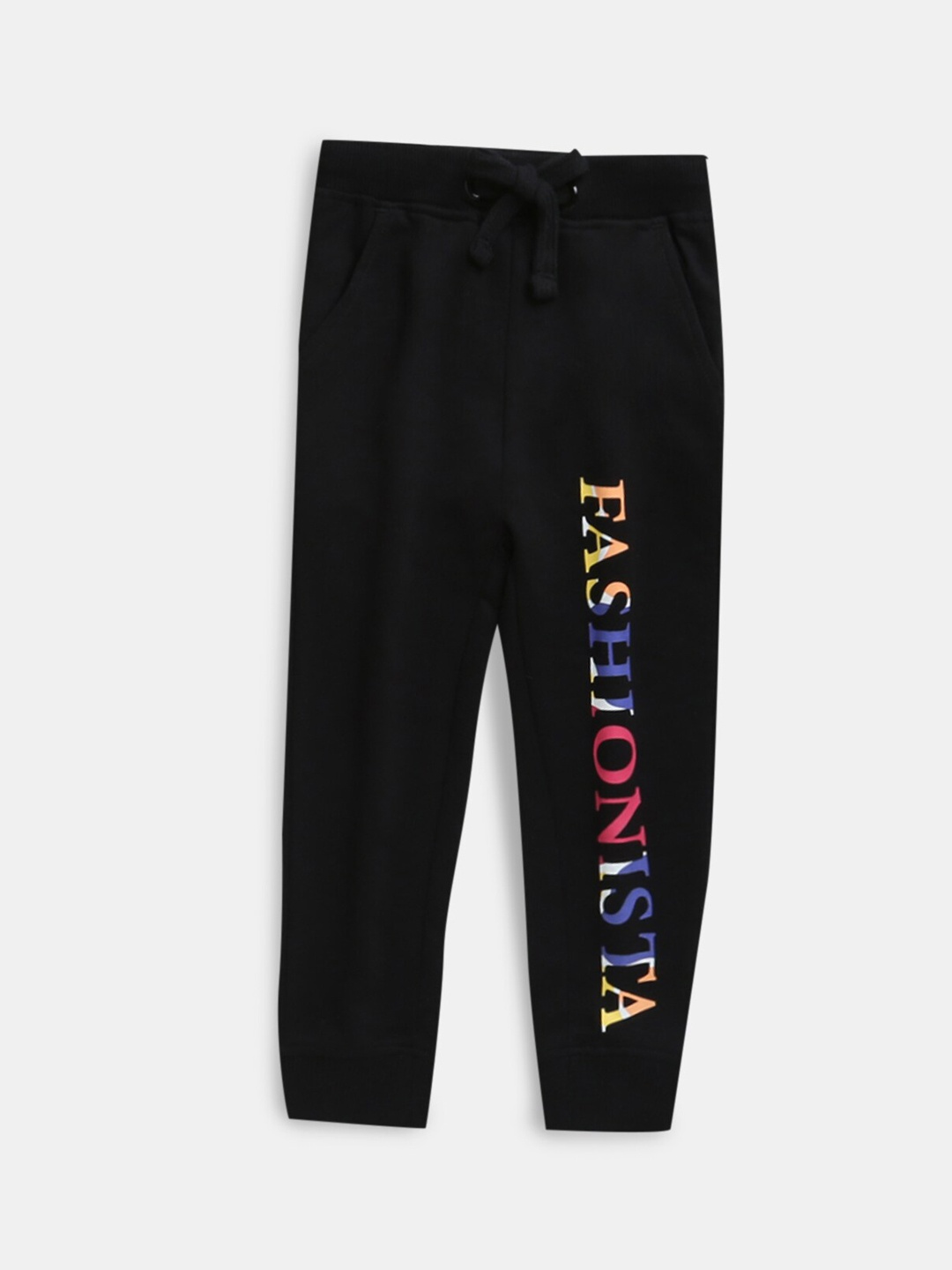 

Hopscotch Girls Black Printed Pure Cotton Joggers