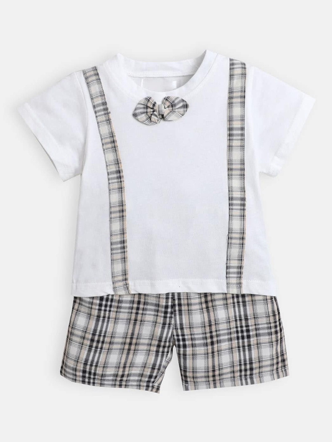 

Hopscotch Boys White & Black T-shirt with Checked Shorts