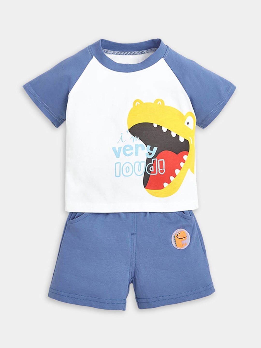 

Hopscotch Boys Blue & White Printed T-shirt with Shorts