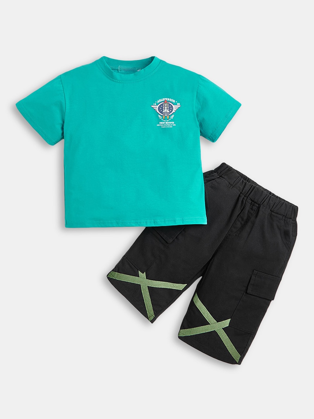 

Hopscotch Boys Teal & Black T-shirt with Shorts