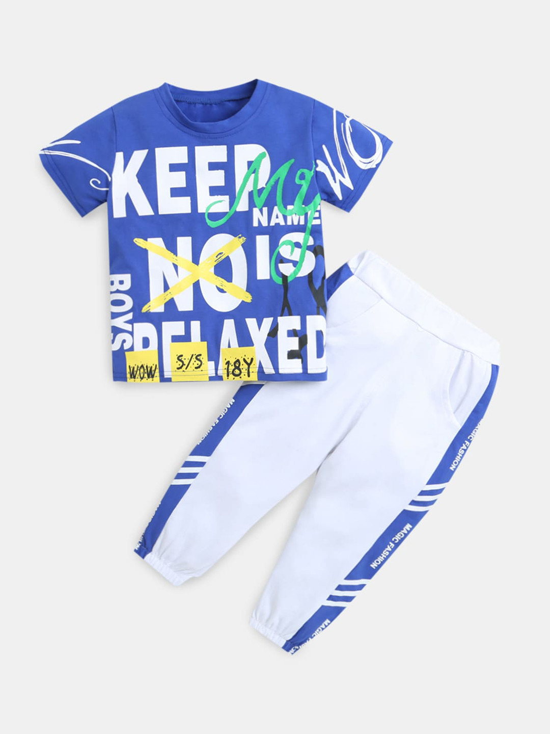 

Hopscotch Boys Blue & White Printed T-shirt with Trousers