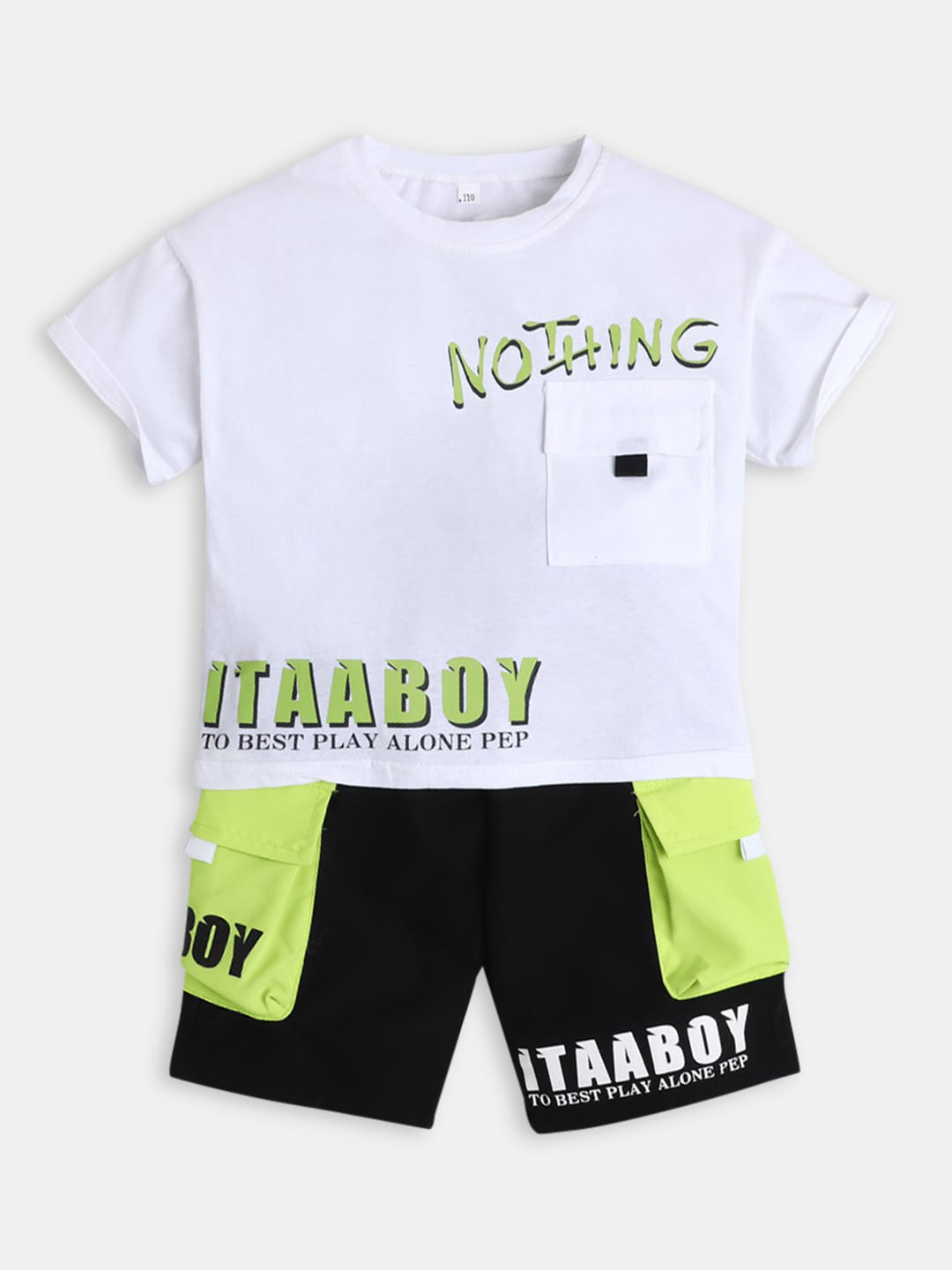 

Hopscotch Boys White & Black Printed T-shirt with Shorts