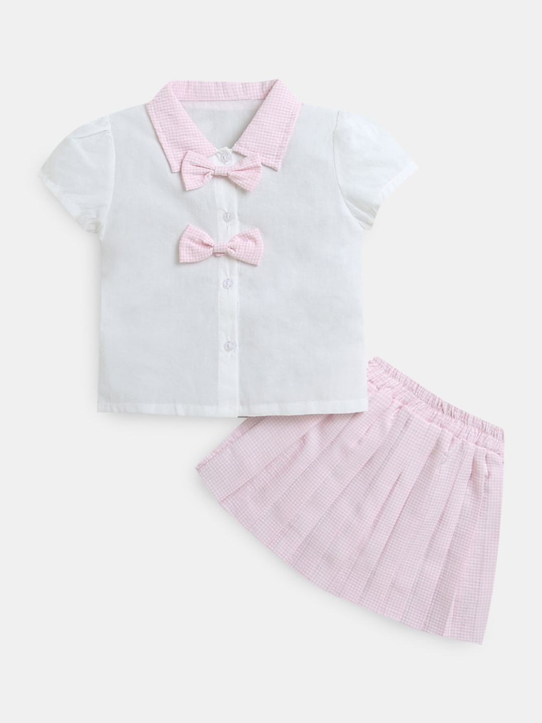 

Hopscotch Girls Pink And White Bow Applique Top And Skirt Clothing Set