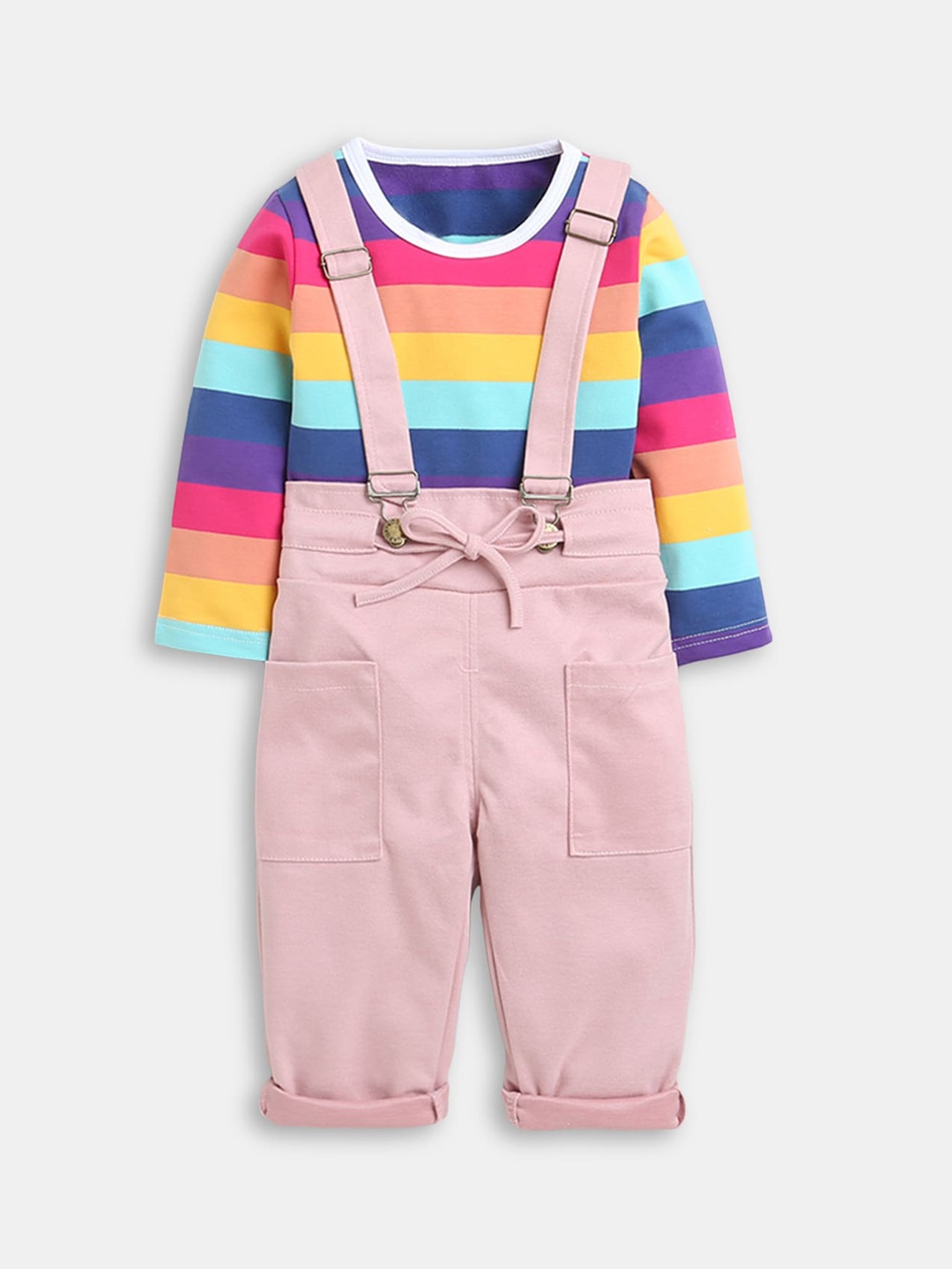 

Hopscotch Girls Pink & Blue Striped T-shirt with Trousers Set