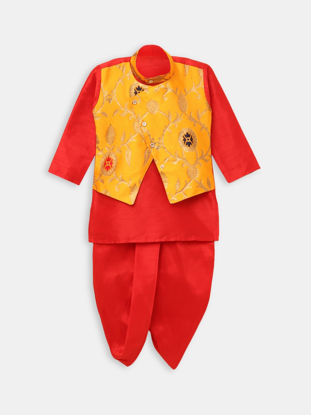 

Hopscotch Boys Yellow Angrakha Kurta with Dhoti Pants