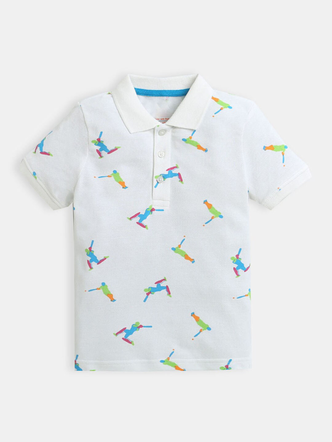 

Hopscotch Boys White Printed Polo Collar T-shirt