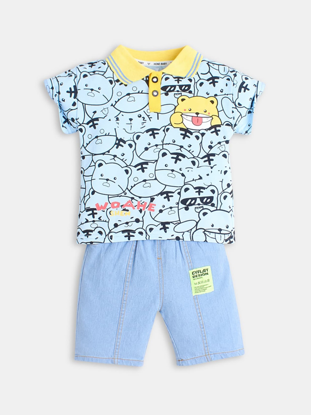 

Hopscotch Boys Blue & Black Printed Pure Cotton T-shirt with Shorts