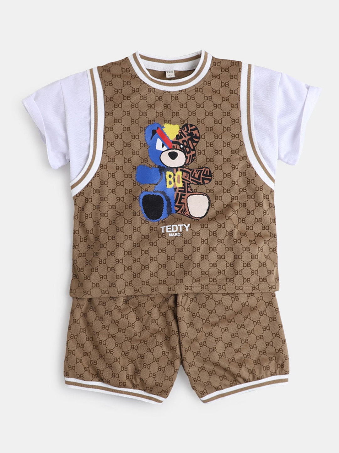 

Hopscotch Boys Brown & White Printed T-shirt with Shorts
