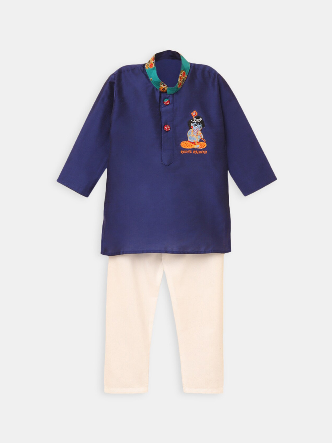 

Hopscotch Boys Blue Embroidered Angrakha Kurti with Trousers