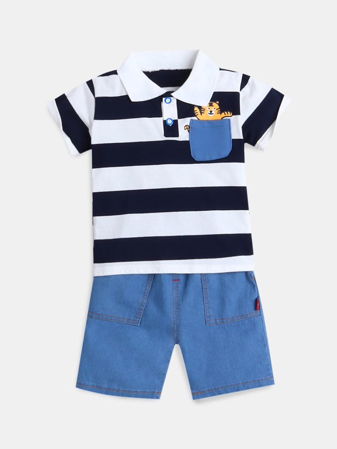 

Hopscotch Boys Black & White Striped T-shirt with Shorts