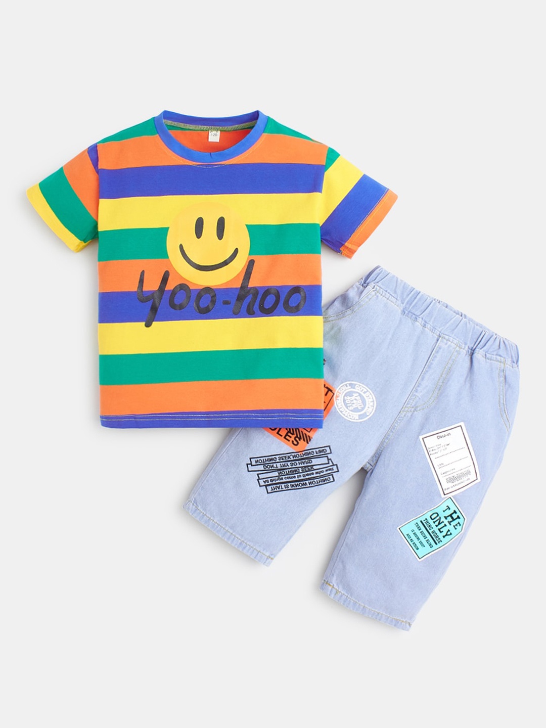 

Hopscotch Boys Blue & Orange Printed T-shirt with Shorts