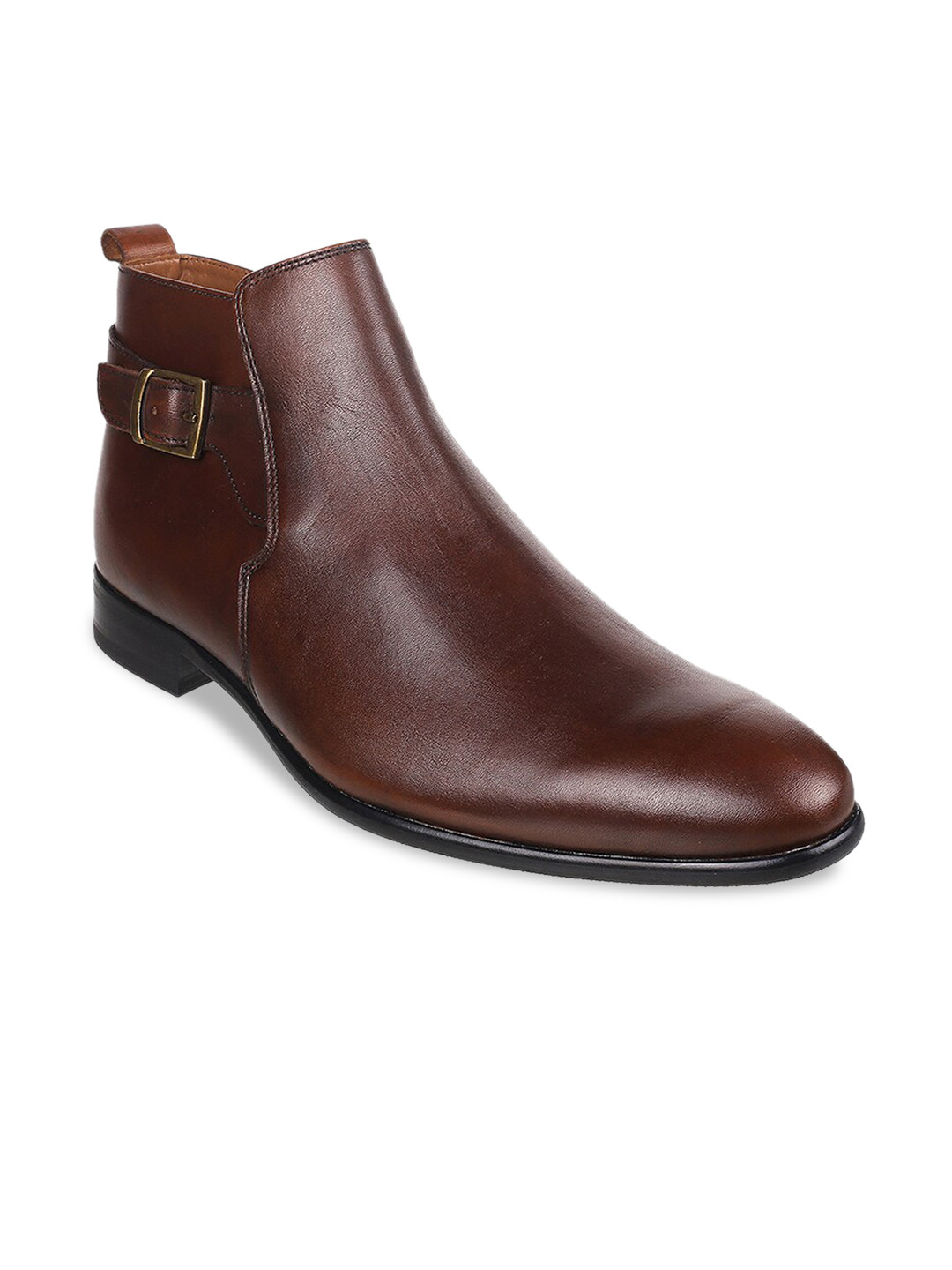 

Metro Men Brown Solid Leather Formal Monk Shoes