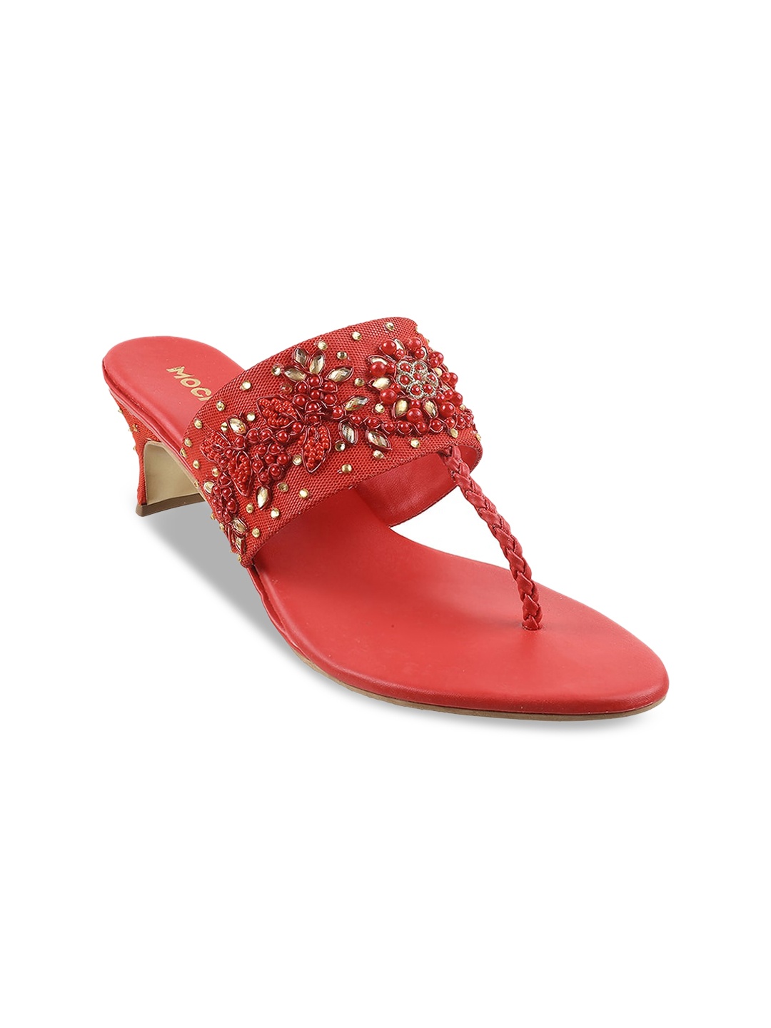 

Mochi Red Embellished Kitten Sandals