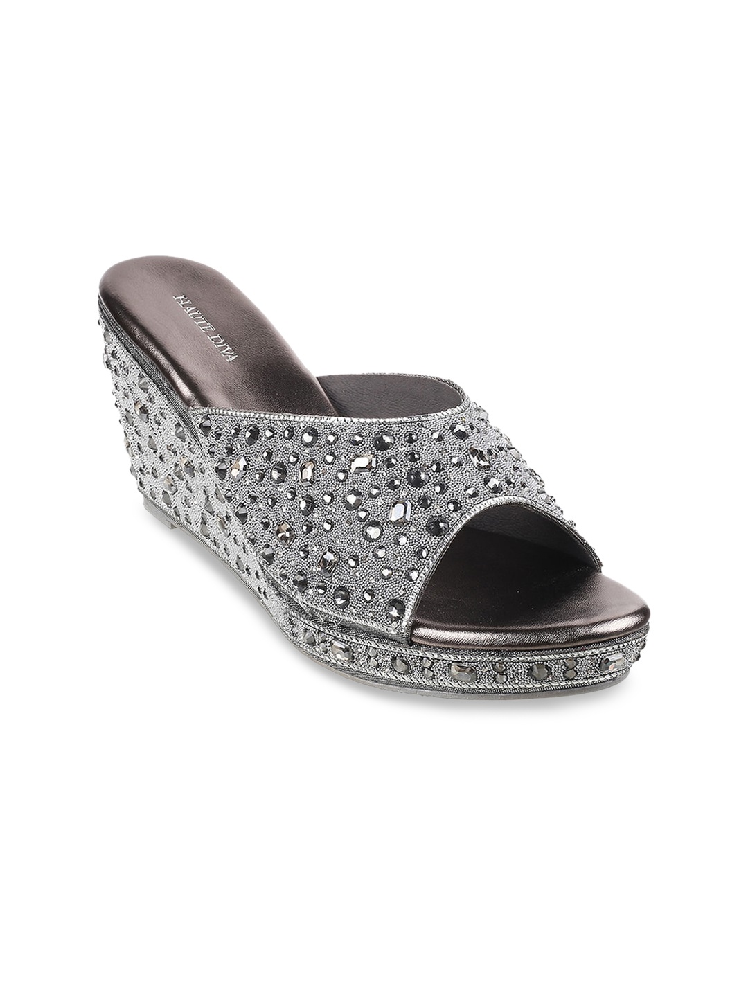 

Mochi Grey Embellished Wedge Heels