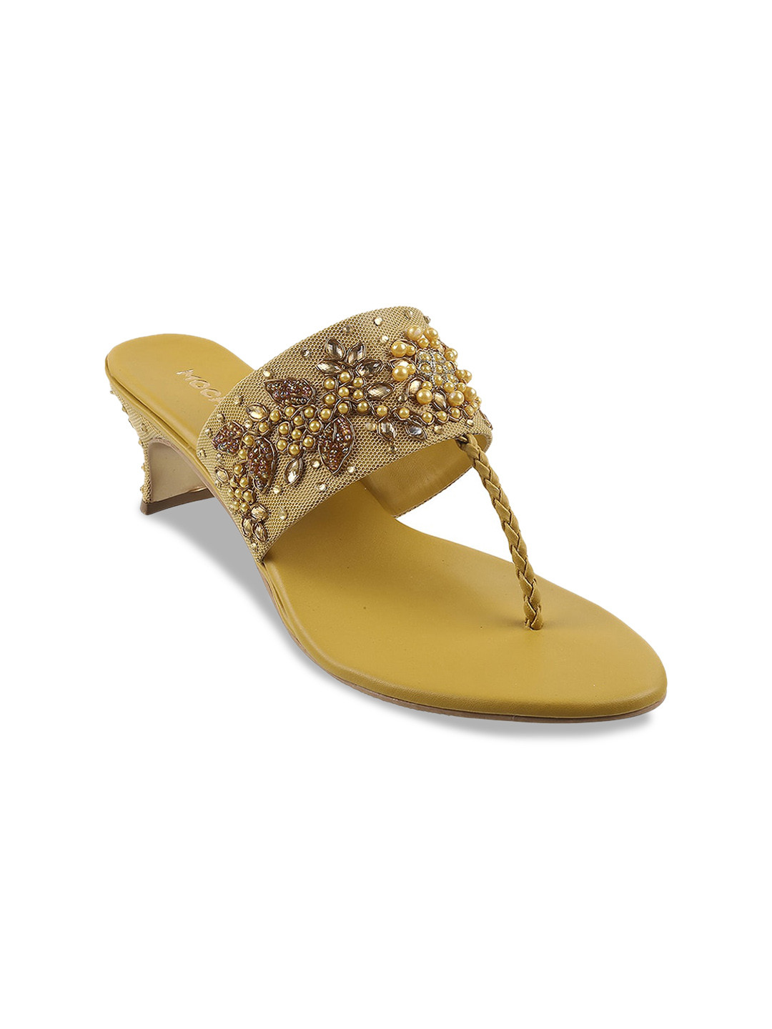 

Mochi Yellow Embellished Ethnic Kitten Heels