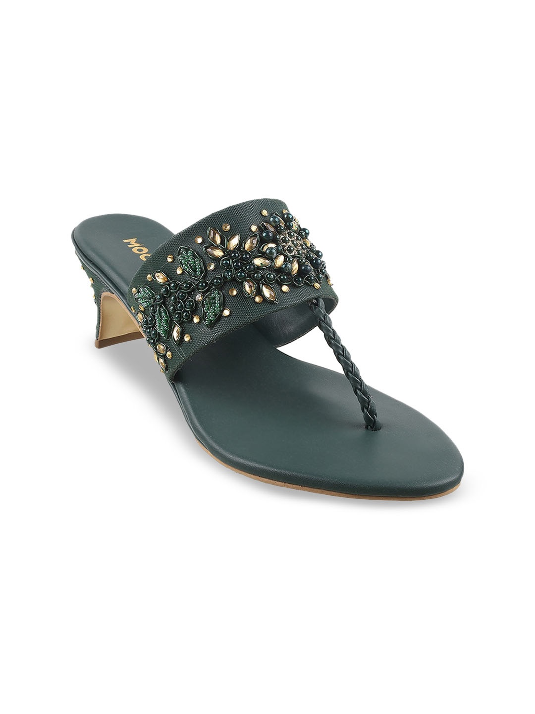 

Mochi Women Green Embellished Ethnic Kitten Heels