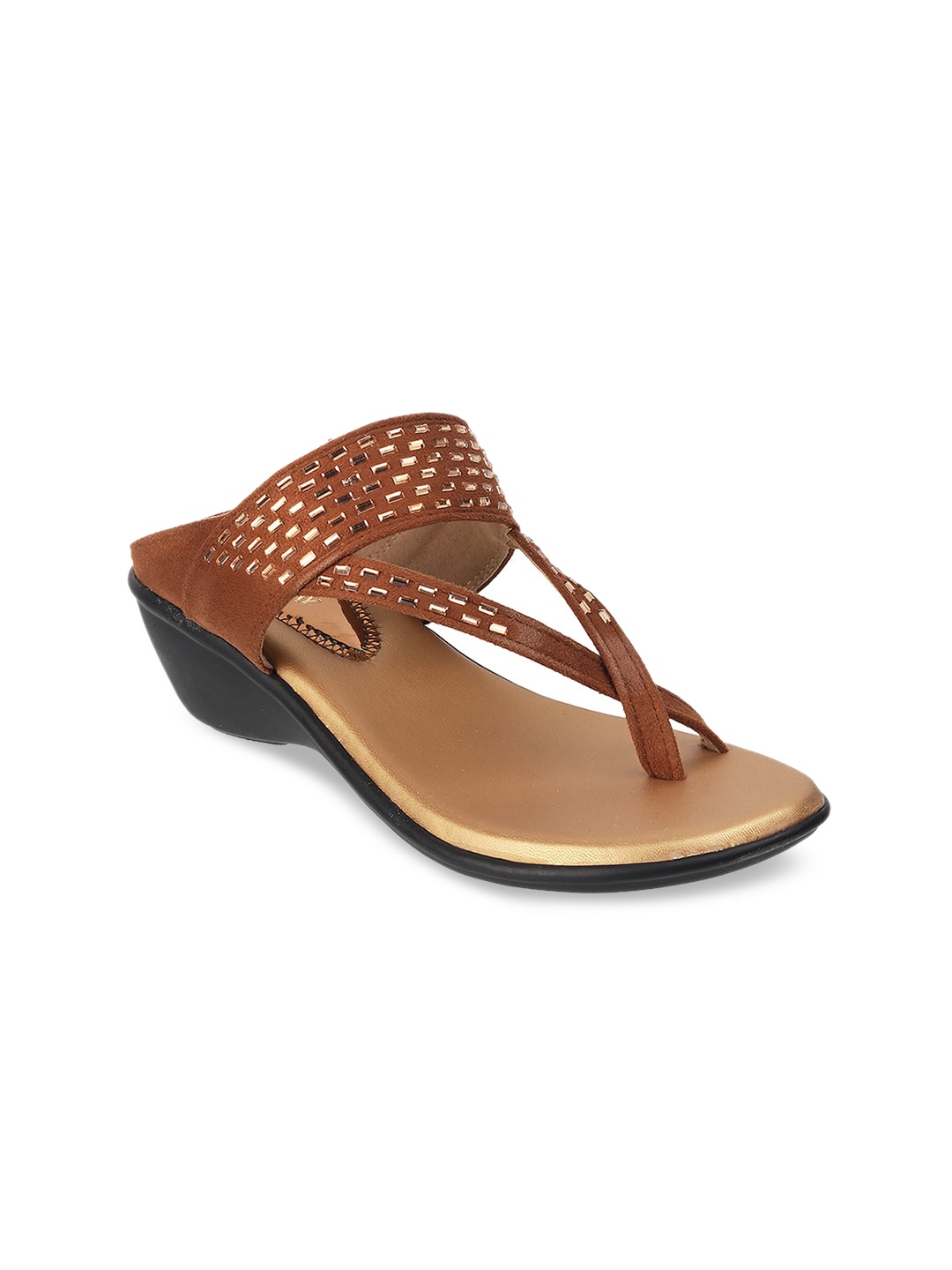 

WALKWAY by Metro Tan Embellished Heels with Laser Cuts