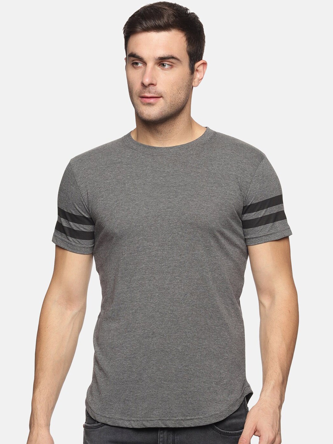 

Trends Tower Men Charcoal Solid Half Sleeves T-shirt