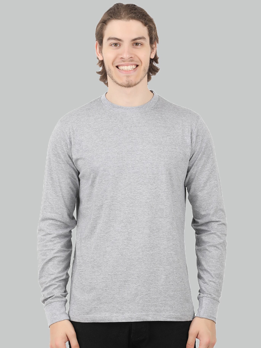 

Trends Tower Men Grey Melange Solid Cotton T-shirt