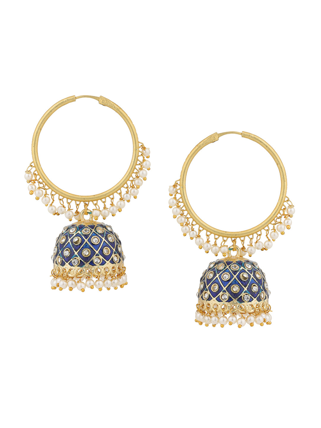 

Sanjog Women Gold-Plated & Blue Circular Jhumkas Earrings