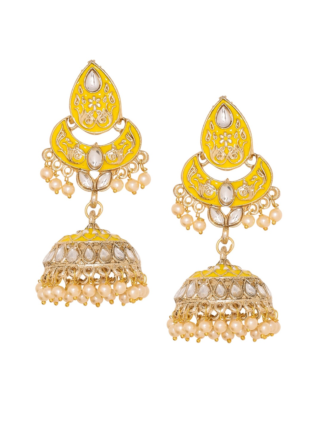 

Sanjog Yellow & White Classic Jhumkas Earrings