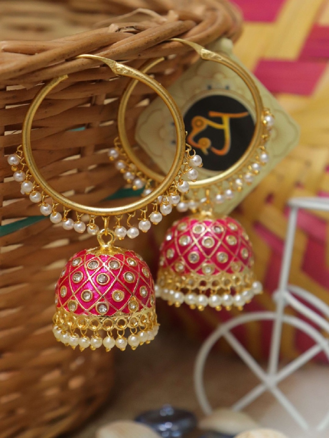 

Sanjog Pink Classic Dome Shaped Jhumkas