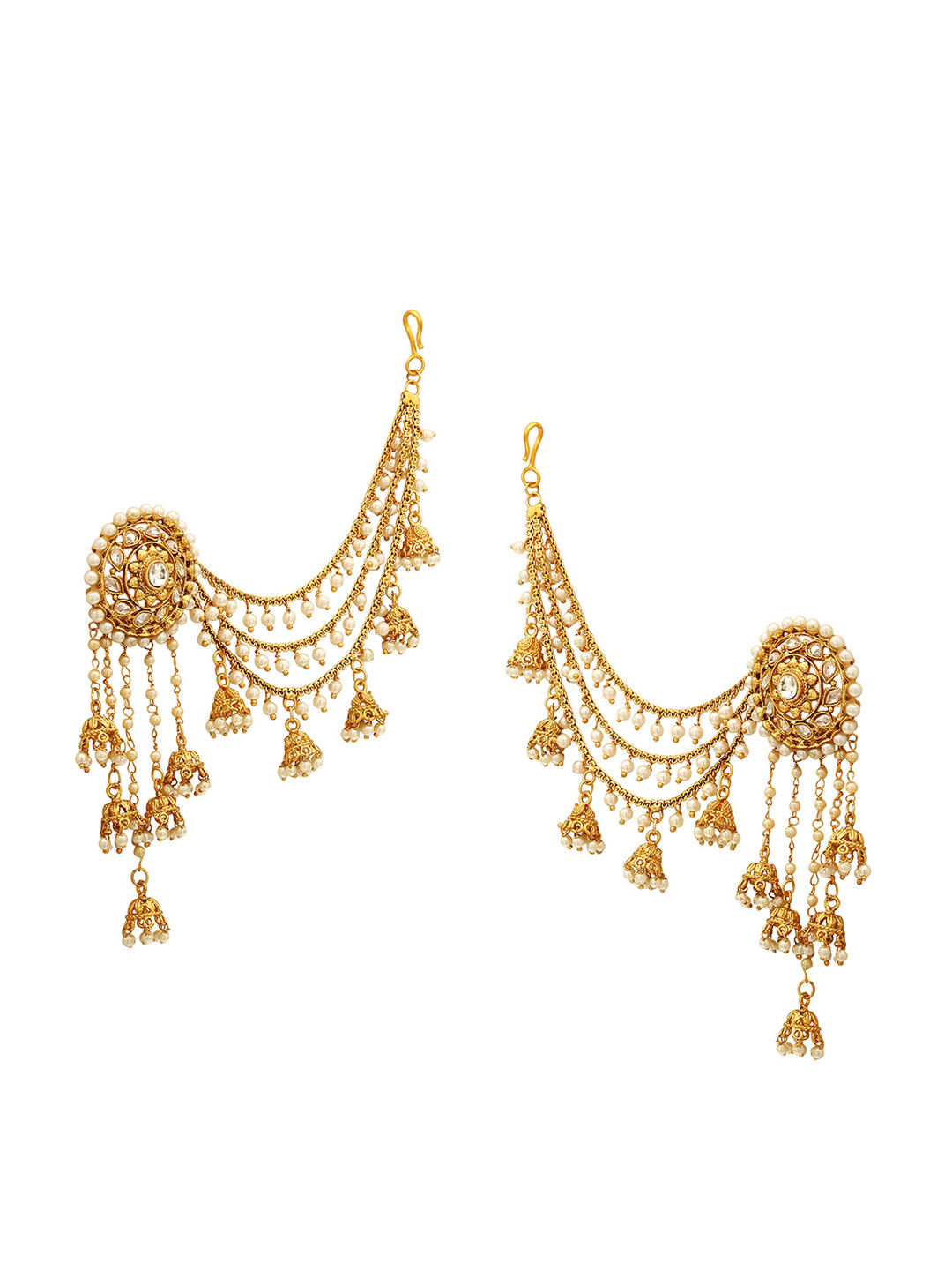 

Sanjog Gold-Toned Classic Gold Plated Ear Cuff Earrings with Chain