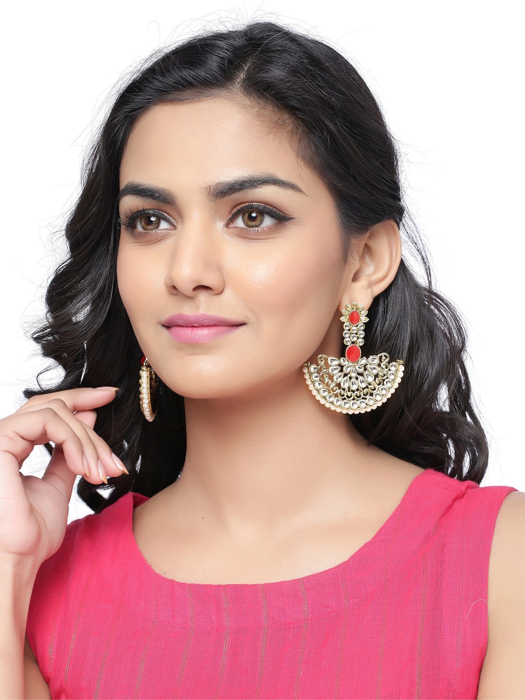

Sanjog Women Gold-Plated & White Classic Drop Earrings